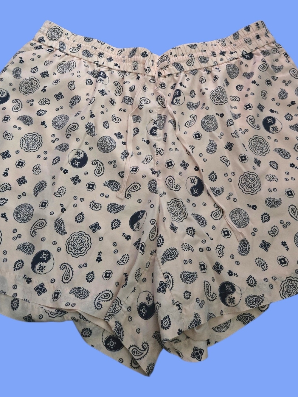 Paisley Print Lounge Shorts - Cream with Black Motifs